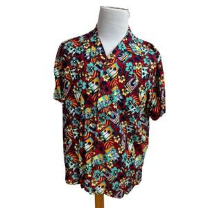 VTG Paramount Pictures Hawaiian Button Up Mens Short Sleeve Shirt Red sz M